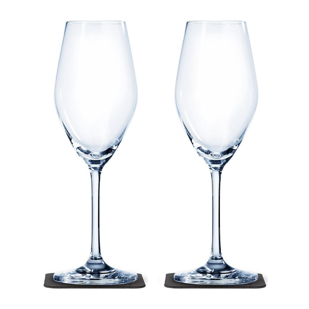 Silwy Magnetic Crystal Champagne Glasses With Nano-Gel Coasters - Luxury Set Of 2
