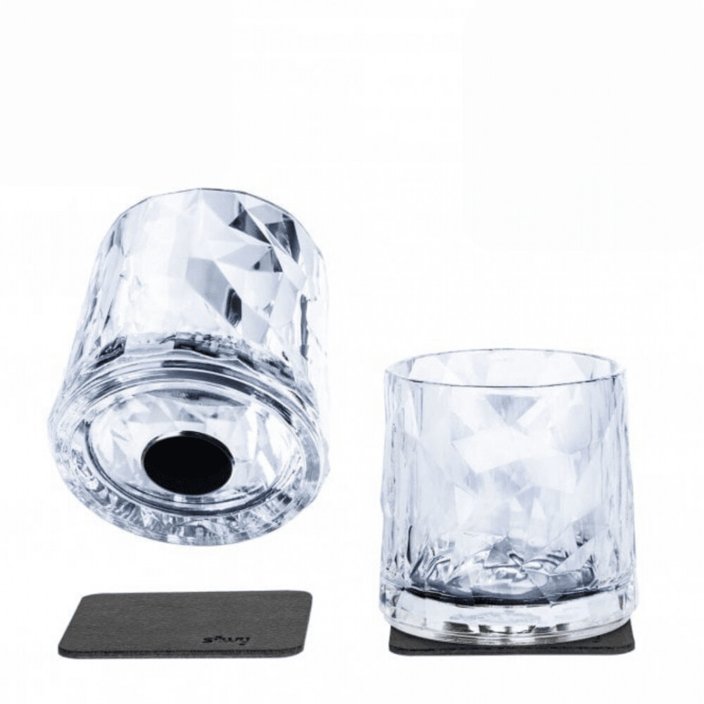 Silwy Black Magnetic Plastic Tumbler Glasses With Nano-Gel Coasters - Set Of 2