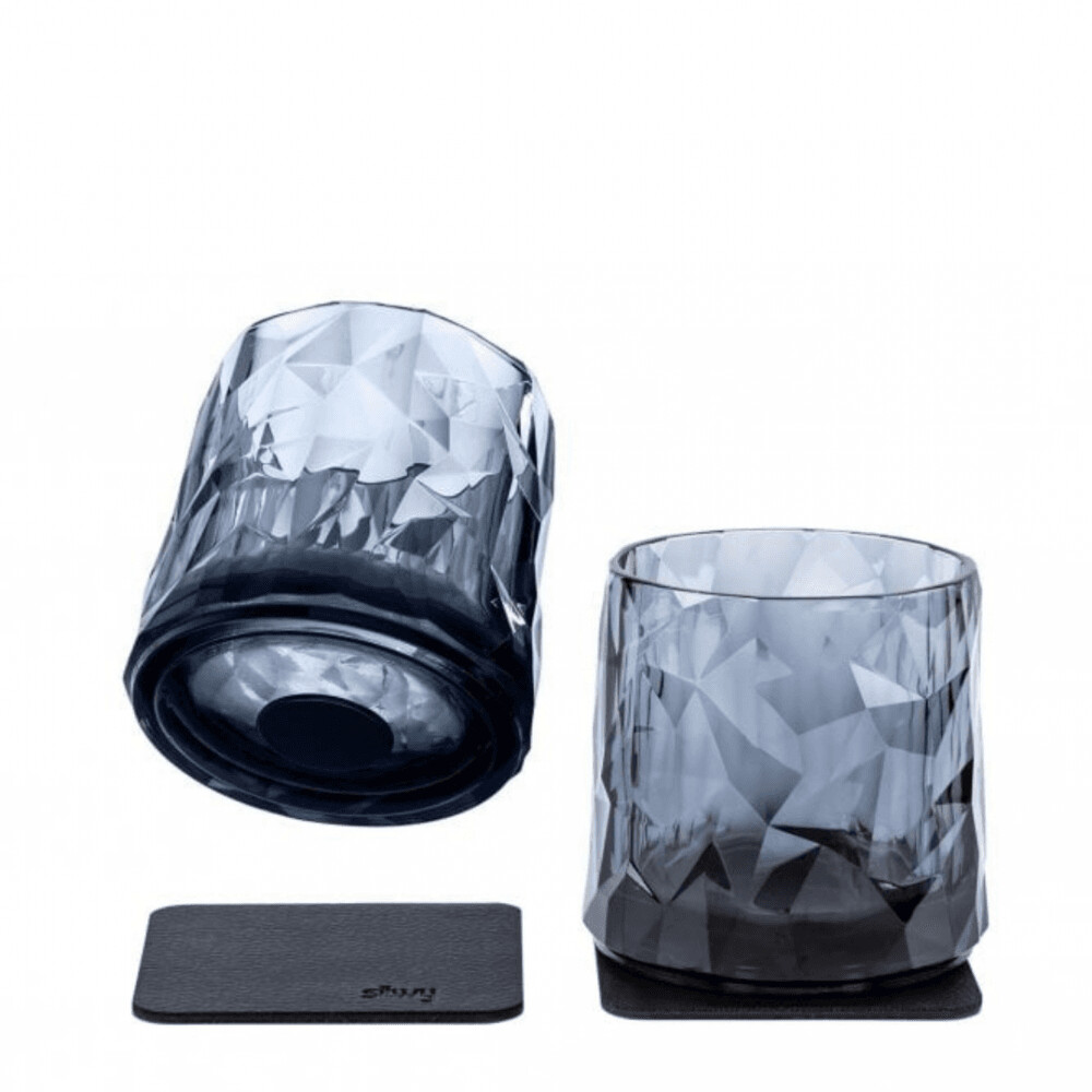 Silwy Grey Magnetic Plastic Tumbler Glasses With Nano-Gel Coasters - Set Of 2 - Pearl