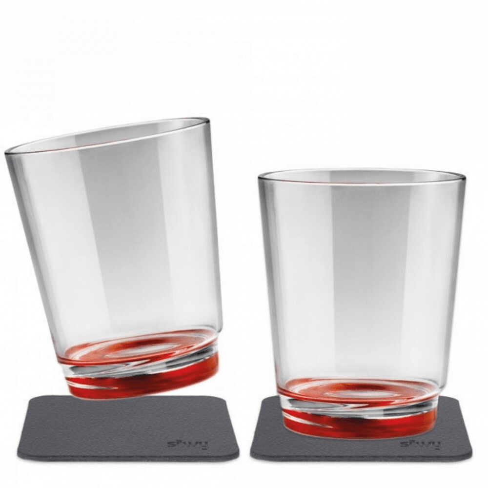 Silwy Red Magnetic Plastic Drinking Cups 250Ml With Nano-Gel Coasters - Set Of 2