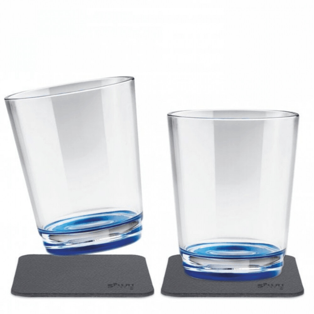 Silwy Blue Magnetic Drinking Cup With Nano-Gel Coasters - Set Of 2 - Lui