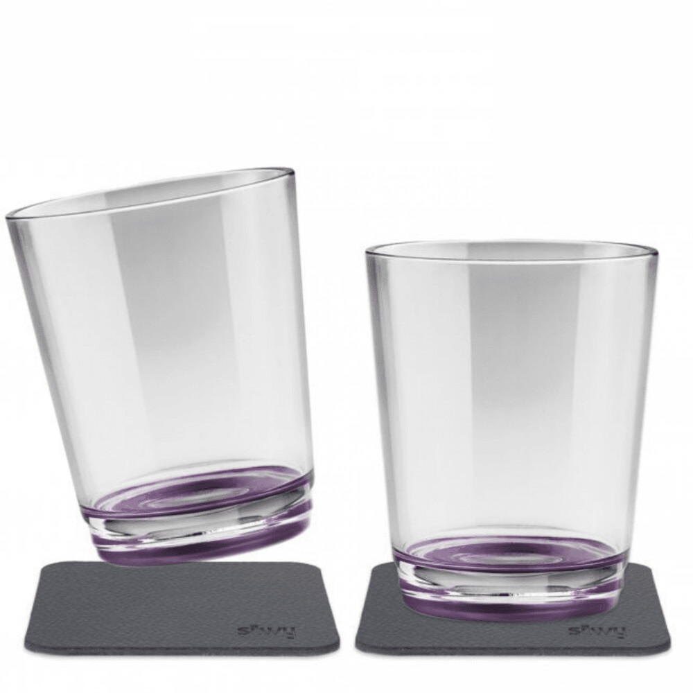 Silwy Purple Magnetic Drinking Cup With Nano-Gel Coasters - Set Of 2 - Very Berry