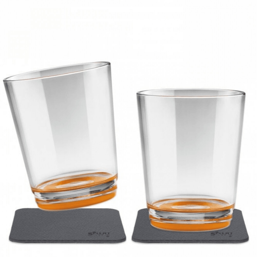Silwy Orange Magnetic Drinking Cup With Nano-Gel Coasters - Set Of 2 - Hup