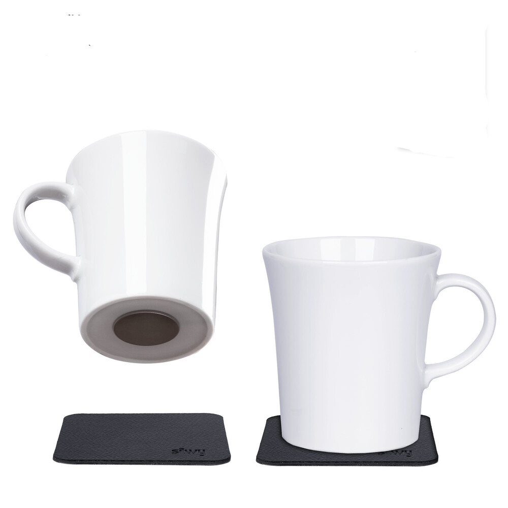 Silwy White Porcelain Magnetic Coffee Tea Mugs Including - Set Of 2