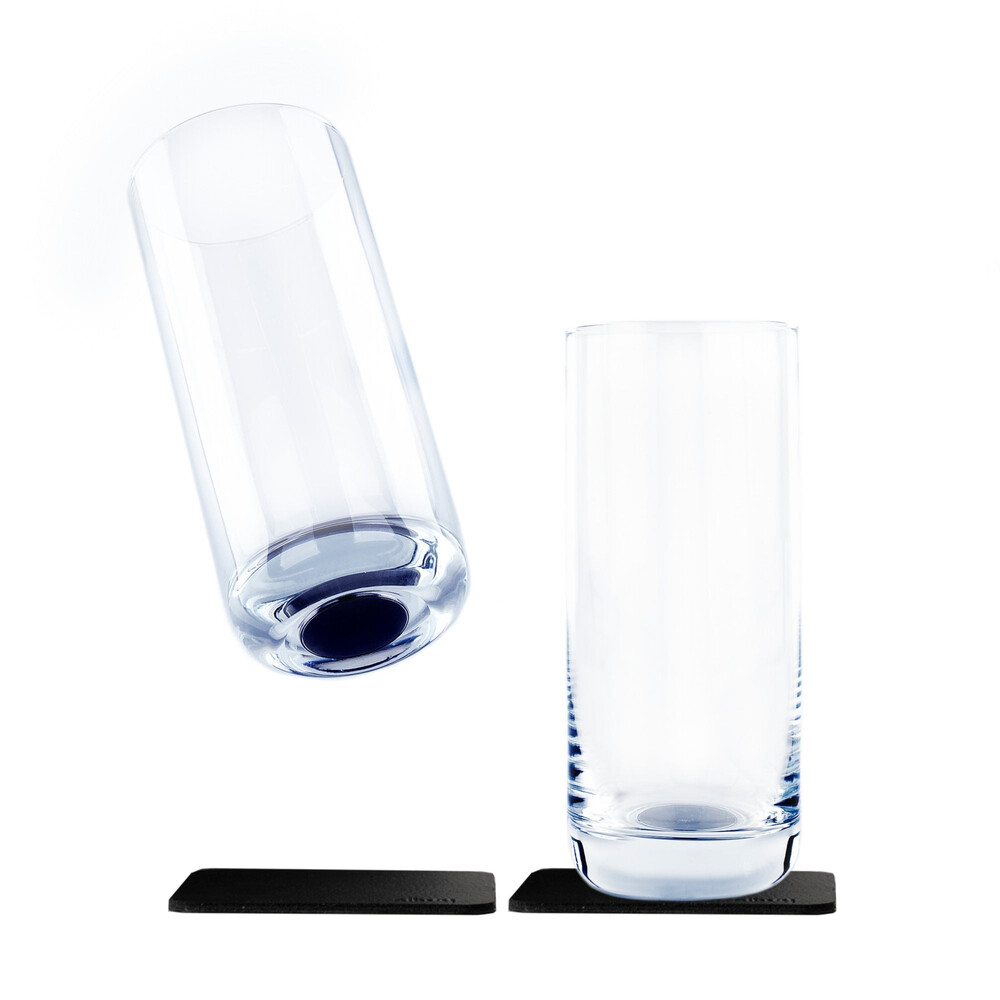 Silwy Magnetic Crystal Slim Longdrink Glasses 300ml with Nano-gel Coasters - Set of 2